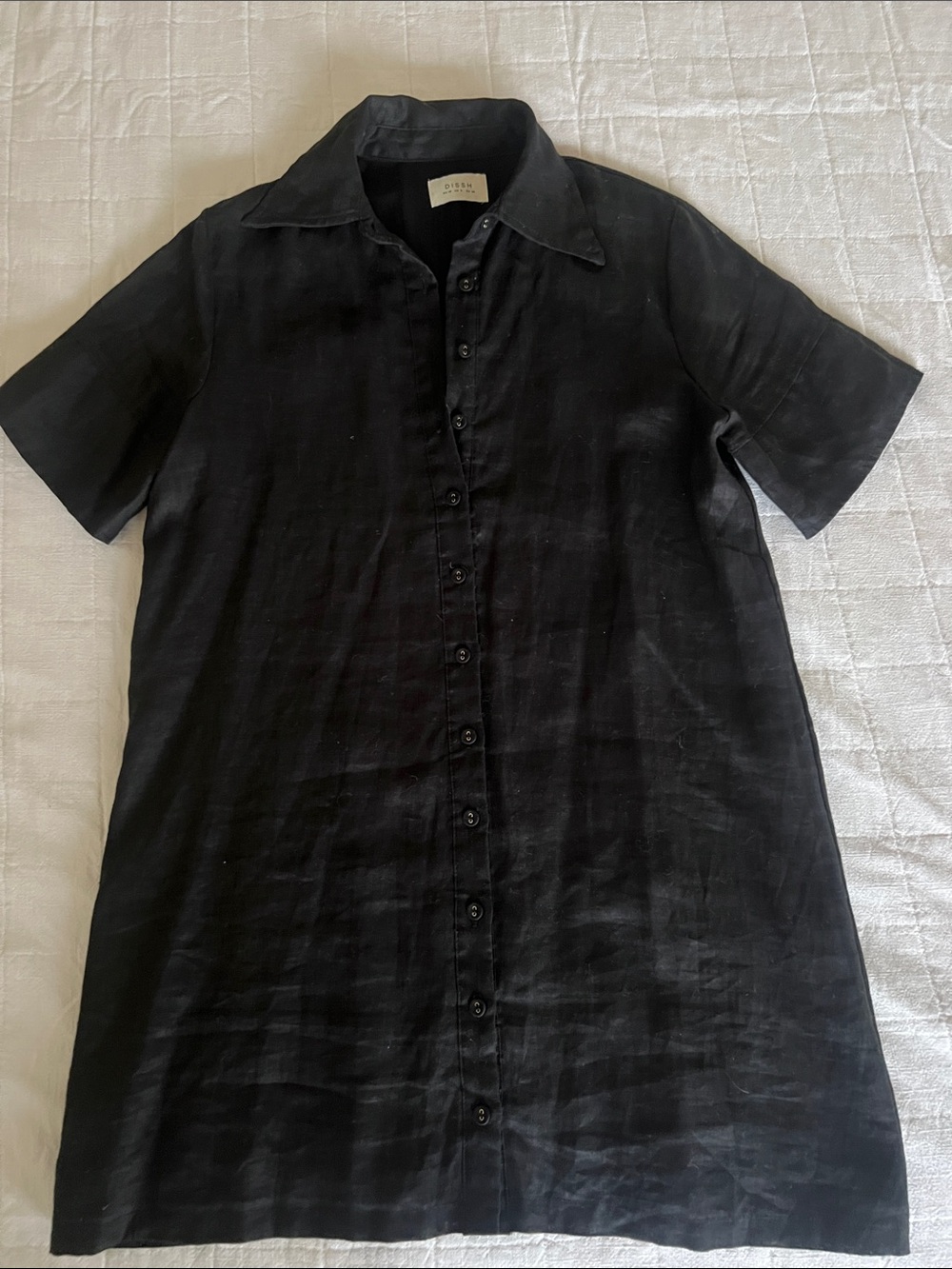DISSH black 💯 Linen button down dress size US 6